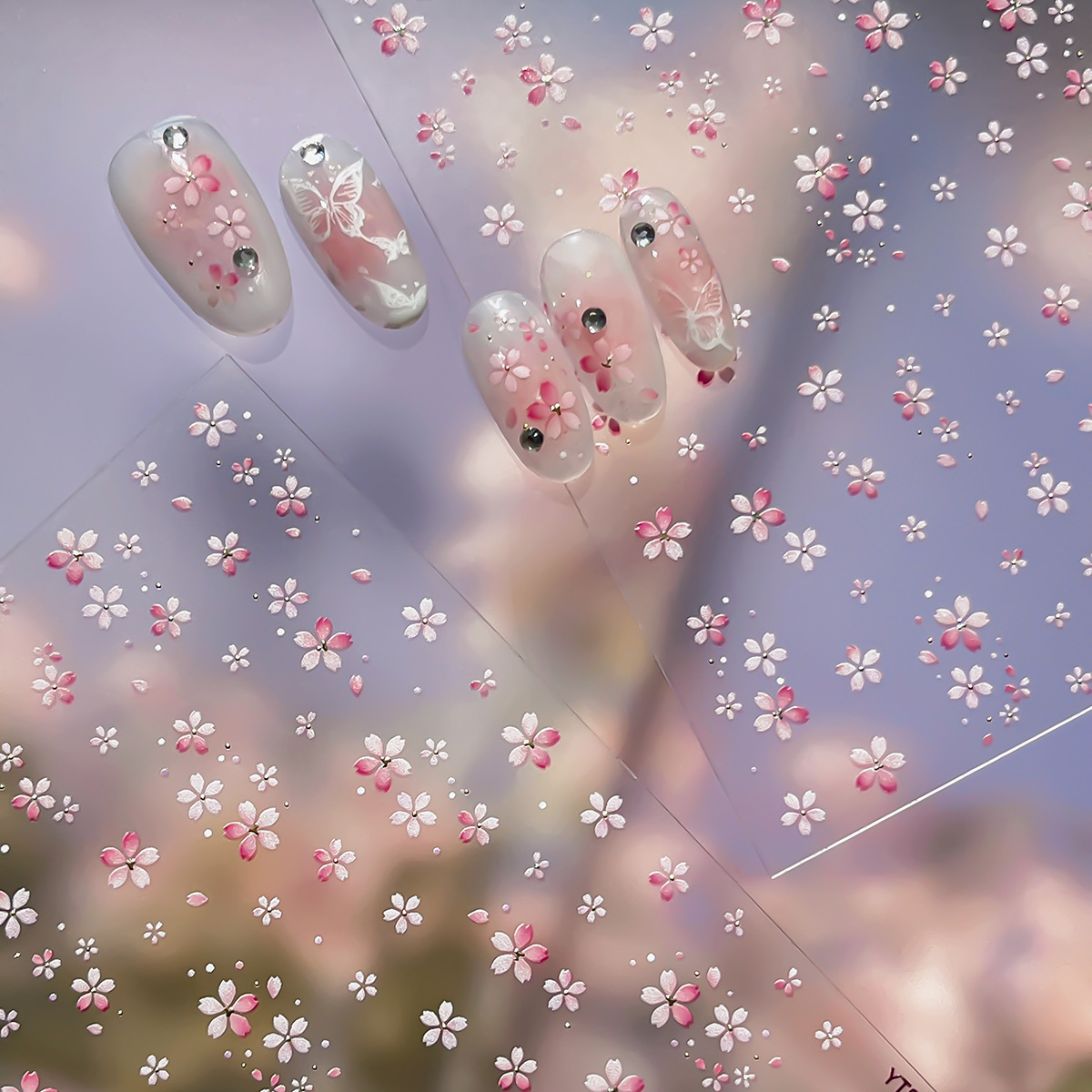 Gold Foil Flakes - 1pc Tulip Nail Stickers Exquisite Pink