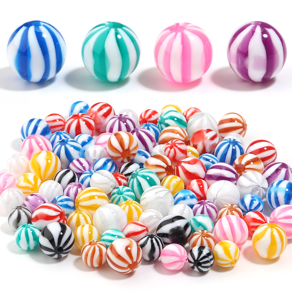 Crafting Resin - 10-20pcs 12/16mm Candy Colored Striped Beads